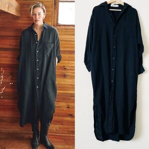 Mamene SIZE 0 Florence linen black pocketed shirt dress